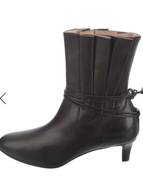 Gucci Black Leather Mid-Calf Wrap-Tie Boot with Low Heel